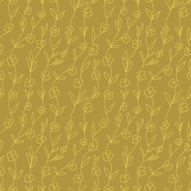 Sarı çiçekli hardal deseni tek çizgi halinde çizilmiş. Tekrarlayan bir model. Doğrusal çizim.