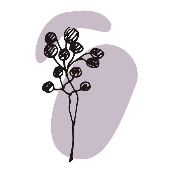 De plant wordt met de hand getekend met een pen en vertaald in vectorformaat. Op de achtergrond is er een abstract gekleurde vlek. Voorraadvectorillustratie. Voor kledingdecoratie, verpakking, interieur — Stockvector