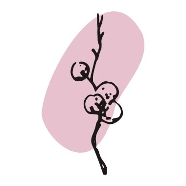 Bitki bir kalemle elle çizilir ve vektör biçimine çevrilir. Arka planda soyut renkli bir nokta var. Stock vektör illüstrasyonu. Giysi dekorasyonu, ambalaj, iç dekorasyon için