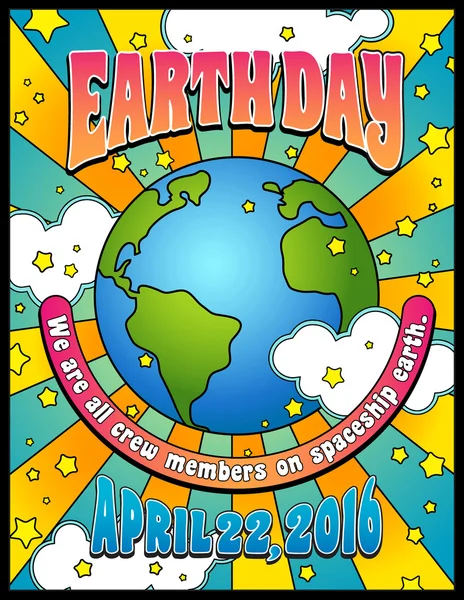 Conception de bannière d'affiche de Jour de la Terre dans le style psychédélique des années 1960 — Image vectorielle