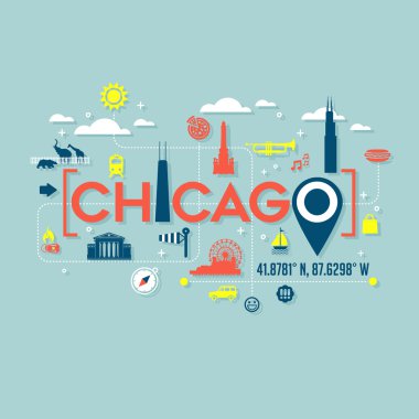 Chicago simgeler ve tipografi tasarım kartları, afiş, tişörtleri, posterler için
