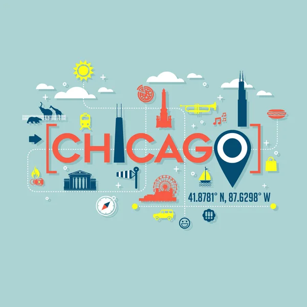 Chicago-Ikonen und Typografie-Design für Karten, Banner, T-Shirts, Poster — Stockvektor