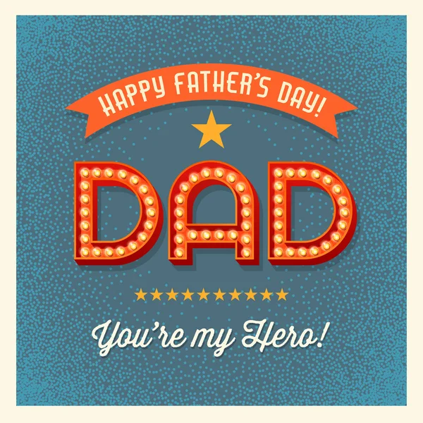 Щаслива листівка Дня батька з ретро лампочками — стоковий вектор