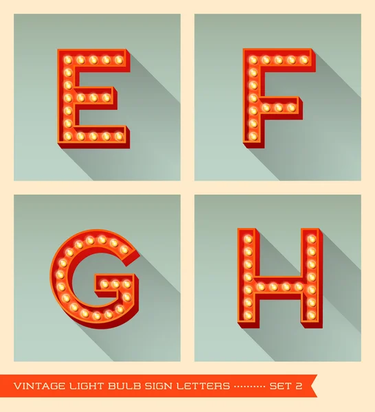 Ampoule vintage lettres e, f, g, h — Image vectorielle