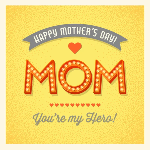 Carte joyeuse fête des mères avec lettres de signe d'ampoule rétro — Image vectorielle
