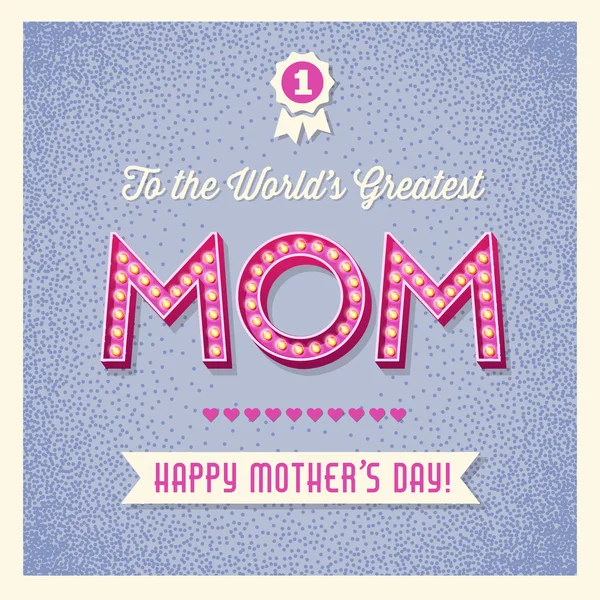 Carte joyeuse fête des mères avec lettres de signe d'ampoule rétro — Image vectorielle