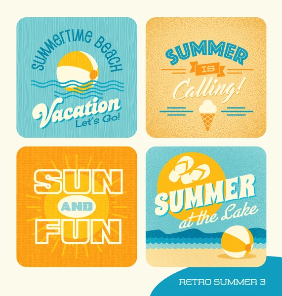 Vacances d'été dessins rétro pour cartes, bannières, t-shirts — Image vectorielle