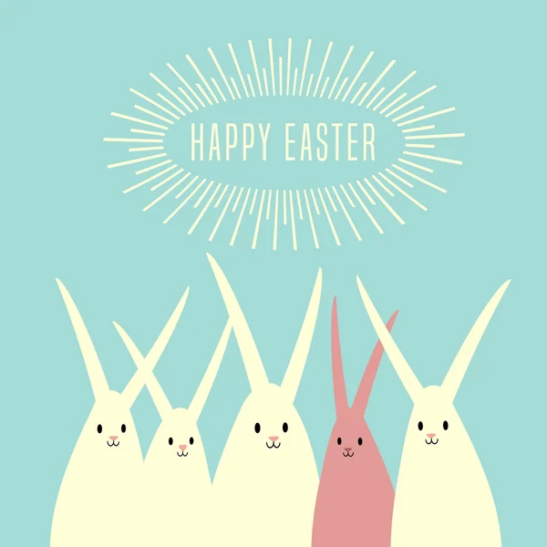 Húsvéti üdvözlőlap tervezés csoportja boldog nyulak húsvéti nyuszik — Stock Vector