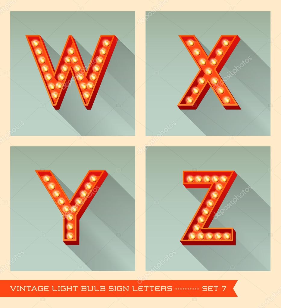 Vintage light bulb sign letters  w, x, y, z