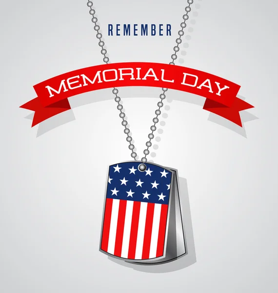 Memorial Day design with soldier dog tags, banner and flag — Stock Vector