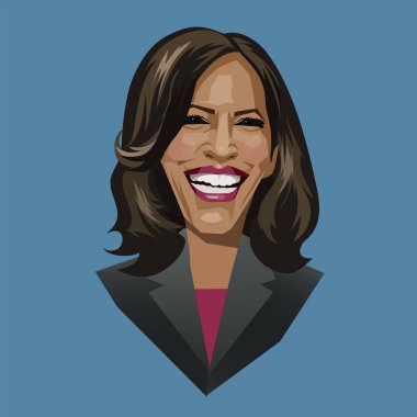 Kamala Harris 'in karikatür portresi, ABD' nin ilk kadın ve ilk siyah başkan yardımcısı. Vektör İllüstrasyonu.