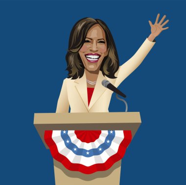 Kamala Harris 'in karikatürü, Birleşik Devletler' in ilk kadın ve ilk zenci başkan yardımcısı. Vektör İllüstrasyonu.
