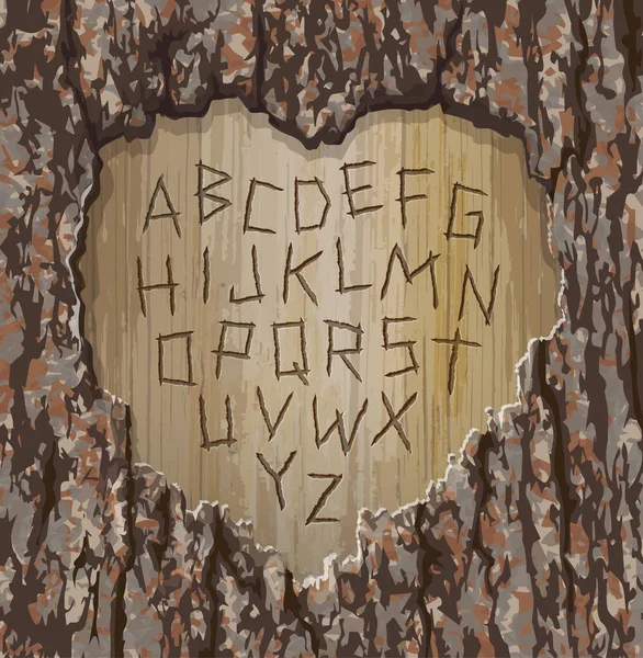 Alphabet Buchstaben Einen Baum Mit Ausgeschnittener Herzform Geschnitzt Einfach Bearbeitende — Stockvektor