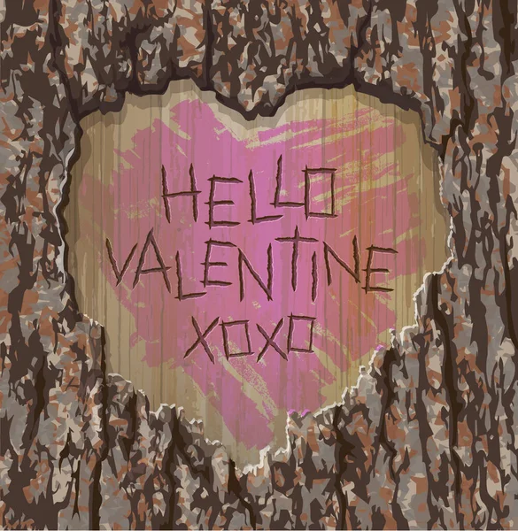 Cuore Lettere Scolpite Albero Con Messaggio Hello Valentine Illustrazione Vettoriale — Vettoriale Stock