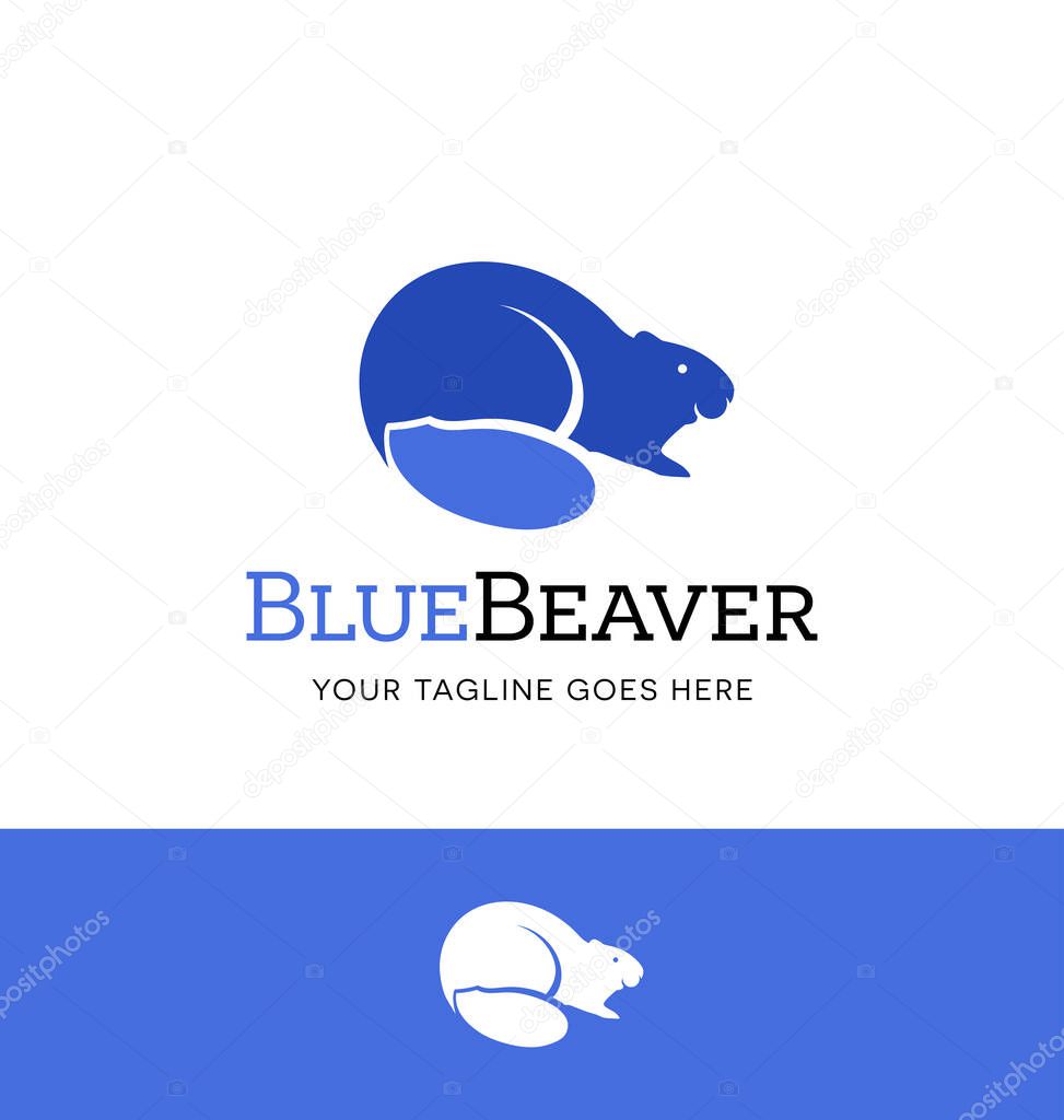 Blue beaver logo for business, organization or websites. Vector Illustration