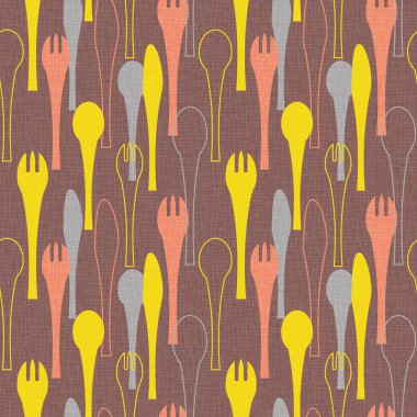 Çatal, kaşık ve bıçakların kusursuz deseni. Masa takımı temalı yüz yıl öncesi stil tasarımı. Özgeçmiş, baskı ve kumaş tasarımı için. Vektör illüstrasyonu.
