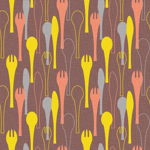 Çatal, kaşık ve bıçakların kusursuz deseni. Masa takımı temalı yüz yıl öncesi stil tasarımı. Özgeçmiş, baskı ve kumaş tasarımı için. Vektör illüstrasyonu.