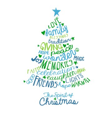 Noel kartı Word Cloud ağacı tasarım