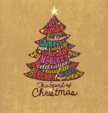 Noel kartı Word Cloud ağacı tasarım