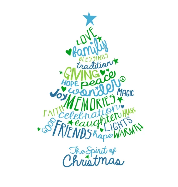 Kerstkaart Word Cloud boom ontwerp — Stockvector