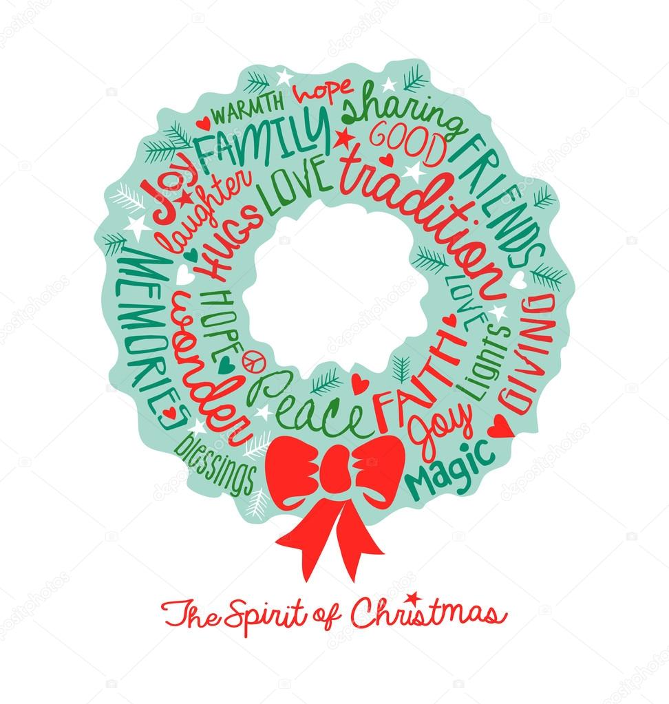 Handwritten christmas wreath card word cloud design