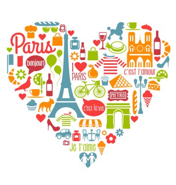 Paris Fransa simgeleri simge ve konumlar bir kalp şeklinde