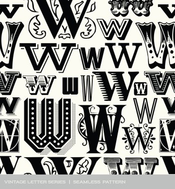 Seamless vintage pattern of the letter w clipart