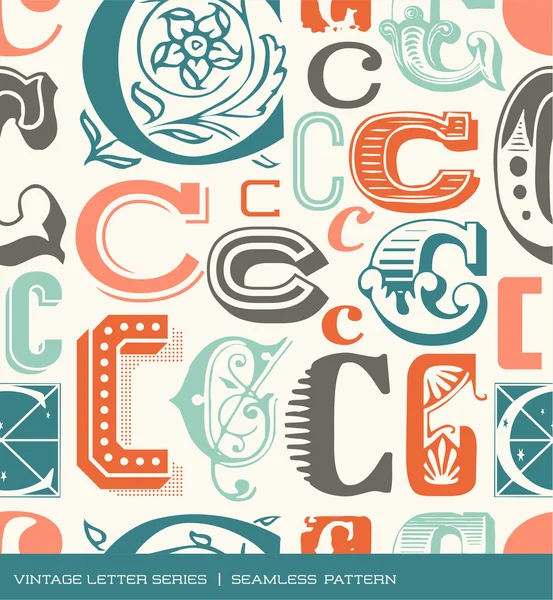 Modèle vintage sans couture de la lettre c dans des couleurs rétro — Image vectorielle