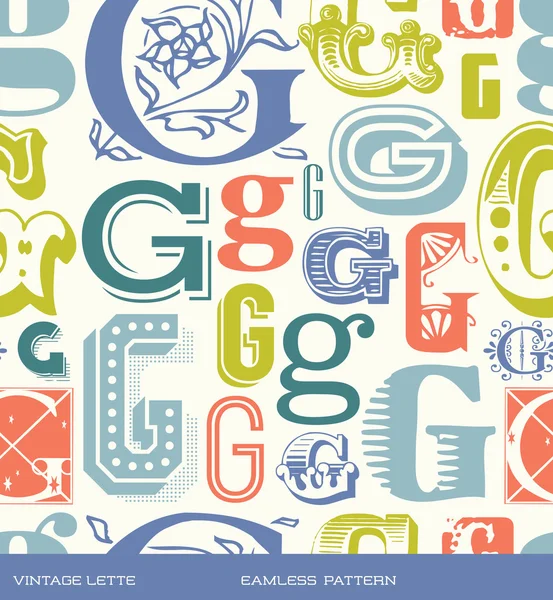 Nahtloses Vintage-Muster des Buchstabens g in Retro-Farben — Stockvektor
