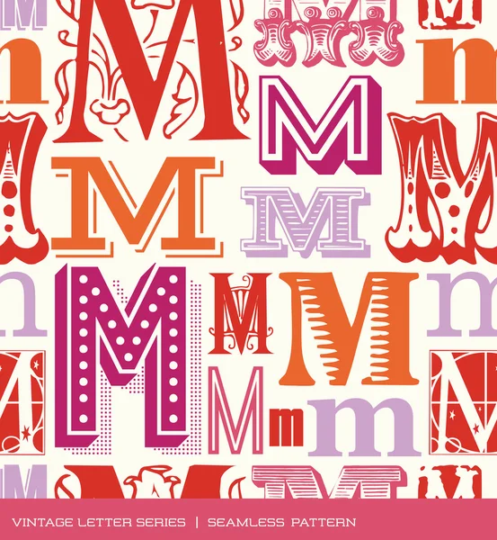 Nahtloses Vintage-Muster des Buchstabens m in Retro-Farben — Stockvektor