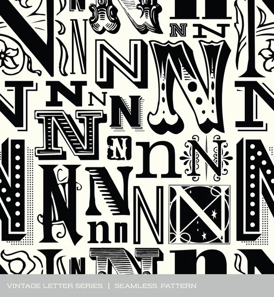 Nahtloses Vintage-Muster des Buchstabens n — Stockvektor