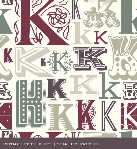 Бесшовный винтажный рисунок буквы k в ретро-цветах — стоковый вектор