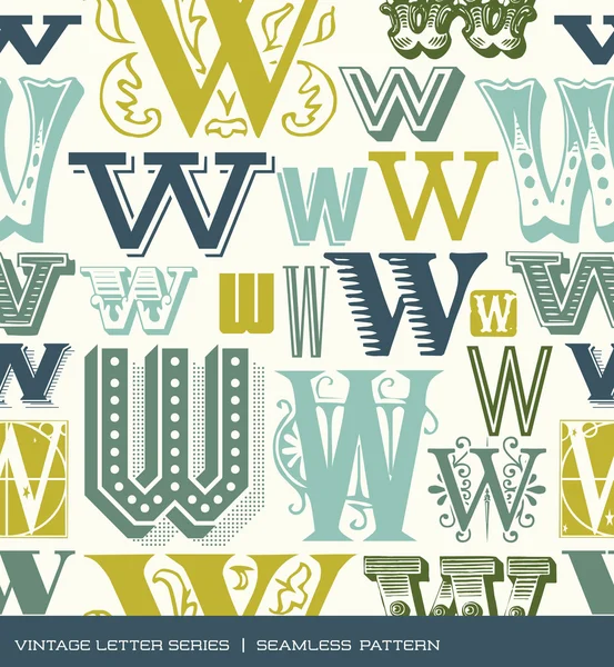 Naadloze vintage patroon van de letter w in retro kleuren — Stockvector