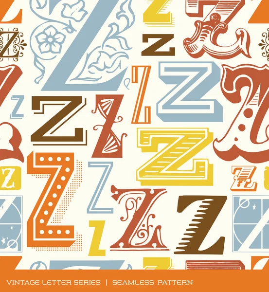 Nahtloses Vintage-Muster des Buchstabens z in Retro-Farben — Stockvektor