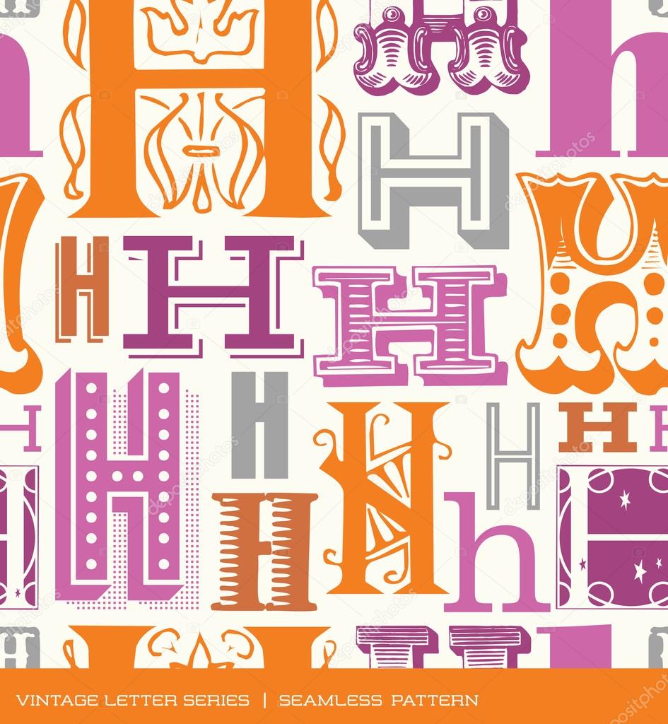 Seamless vintage pattern of the letter h in retro colors