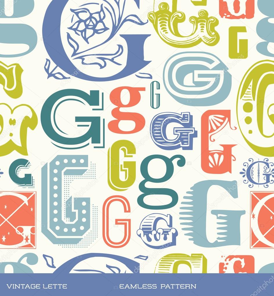 Seamless vintage pattern of the letter g in retro colors