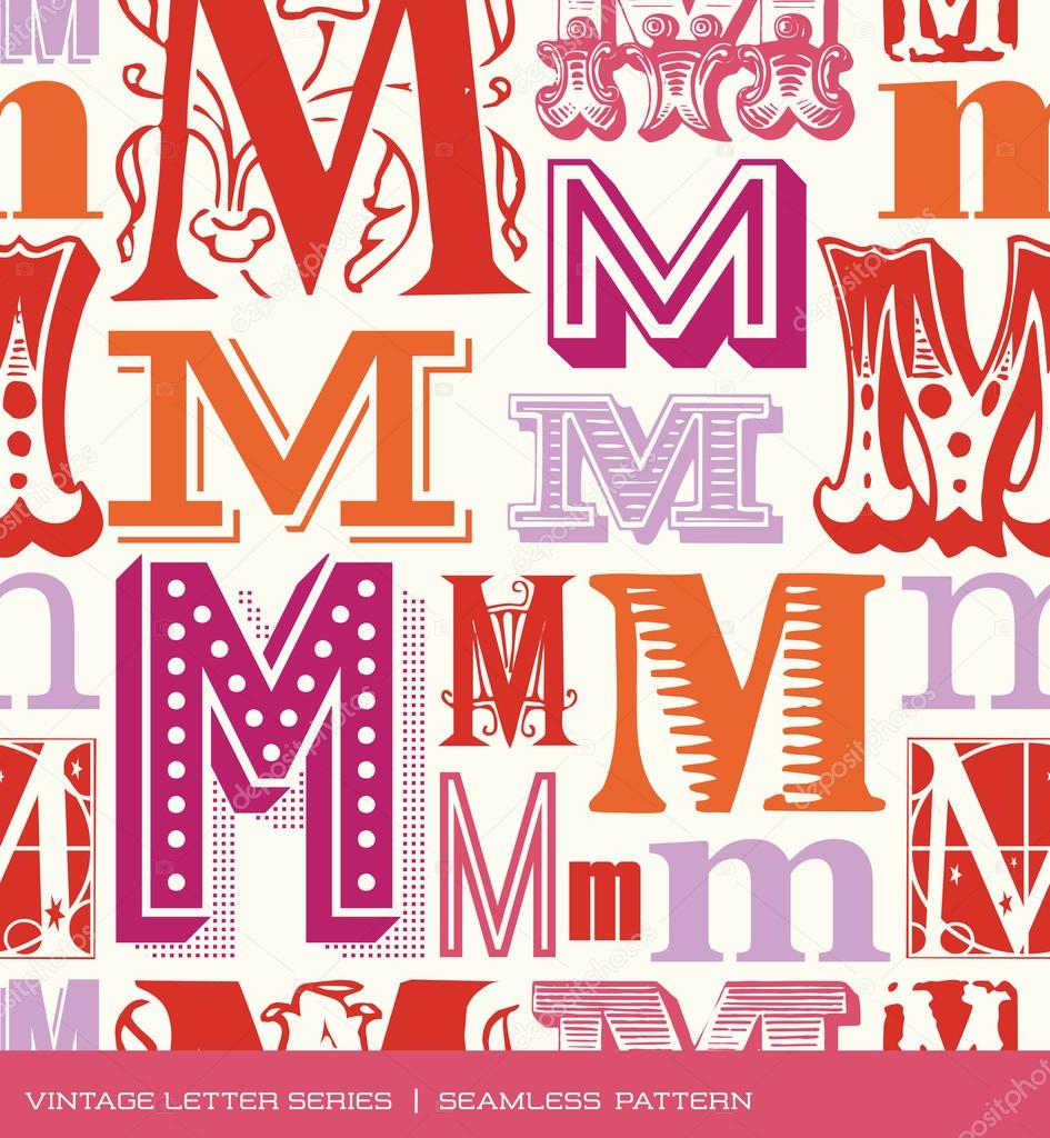 Seamless vintage pattern of the letter m in retro colors