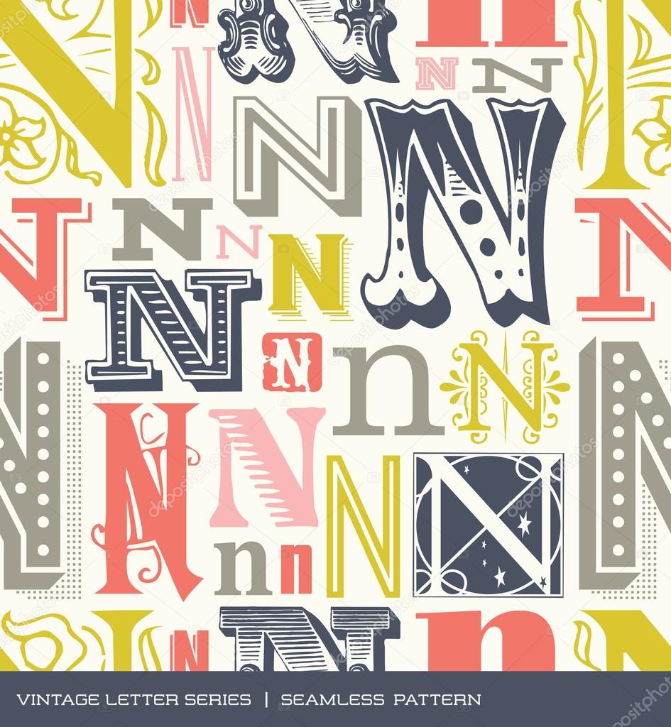 Seamless vintage pattern of the letter n in retro colors