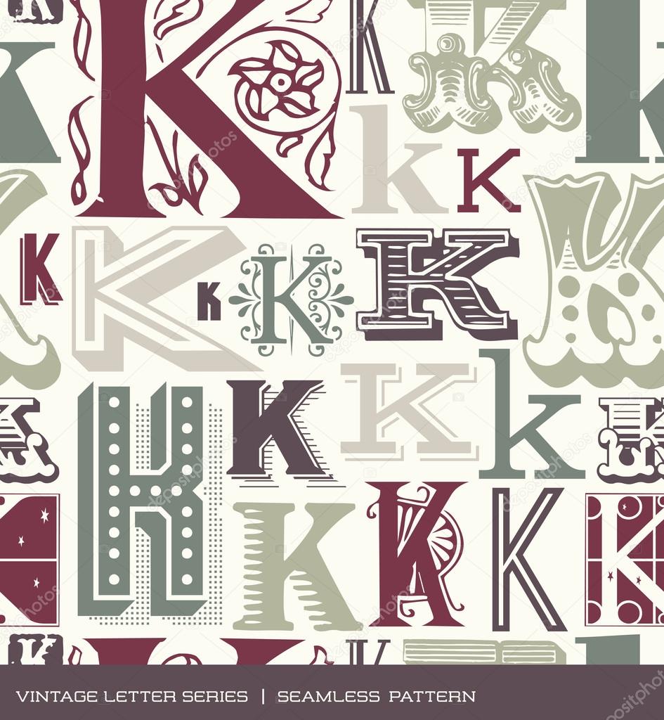 Seamless vintage pattern of the letter k in retro colors