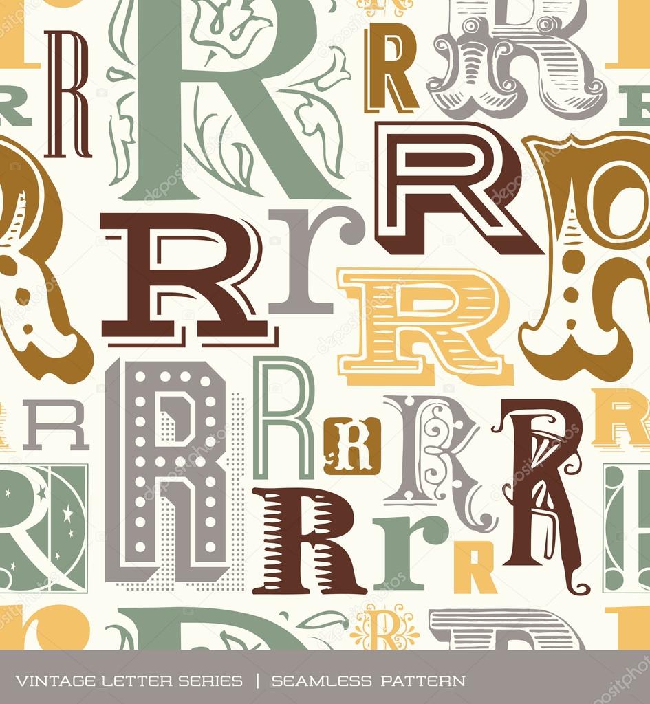 Seamless vintage pattern of the letter r in retro colors