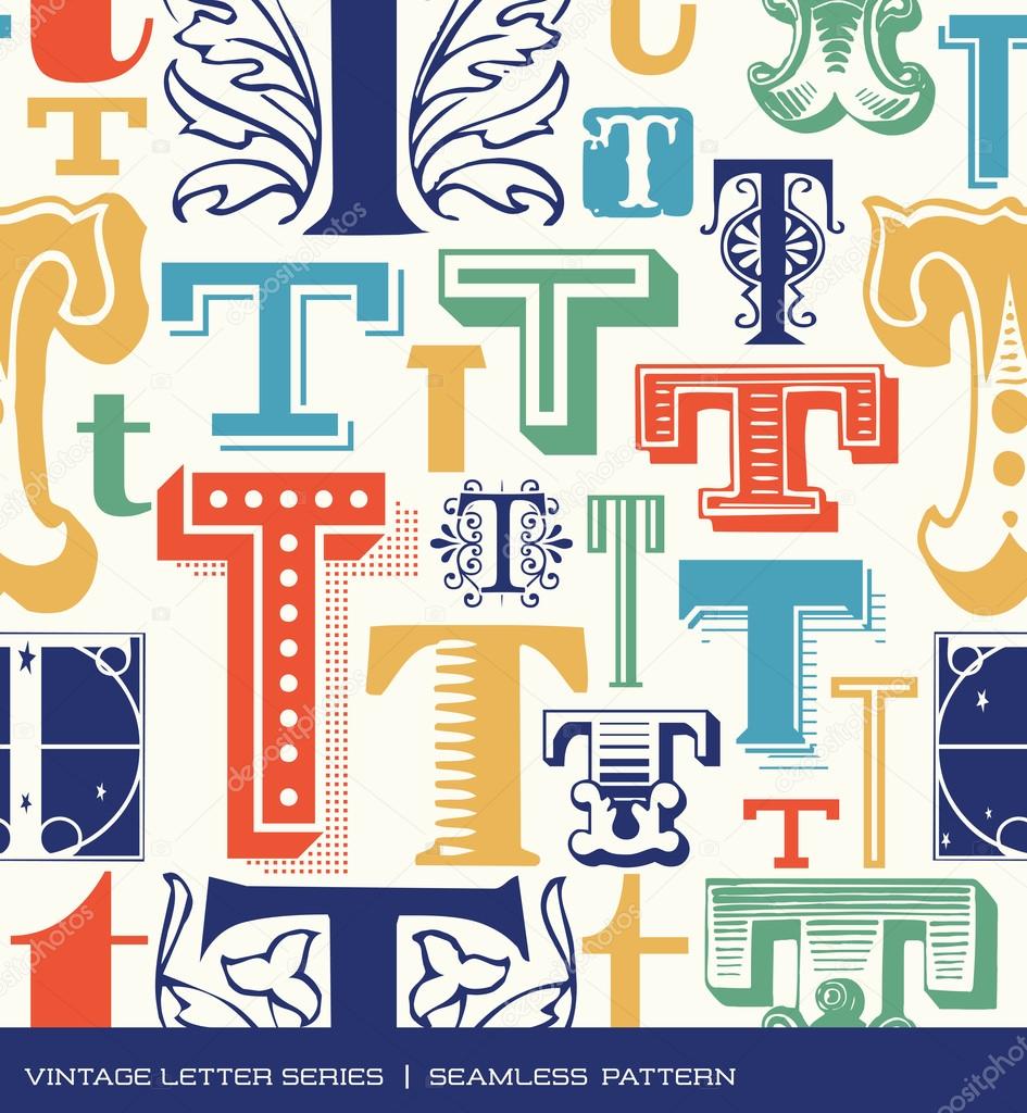 Seamless vintage pattern of the letter t in retro colors