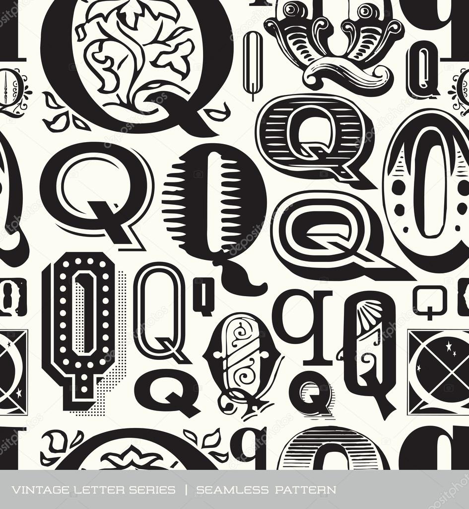 Seamless vintage pattern of the letter q