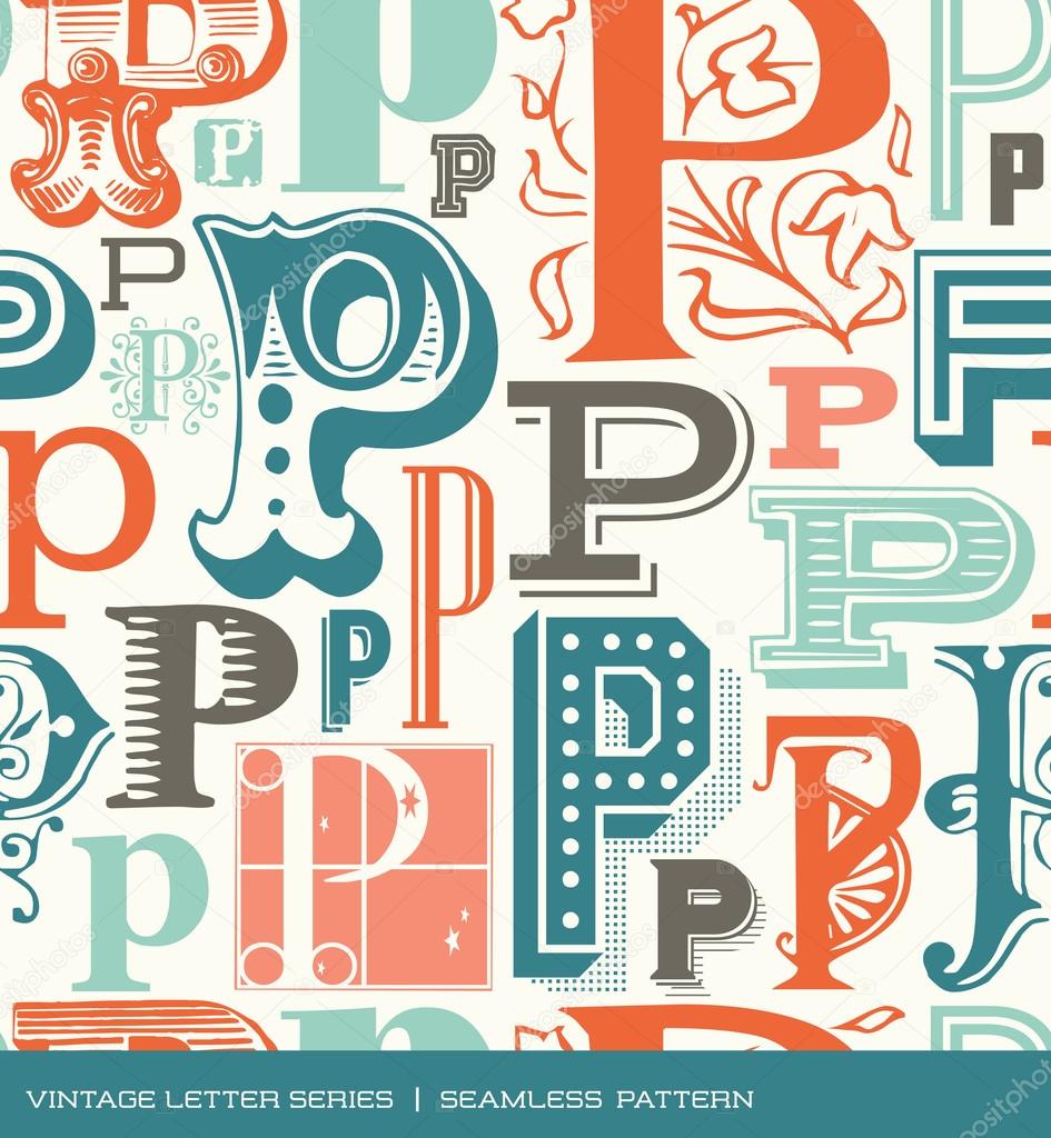 Seamless vintage pattern of the letter p in retro colors