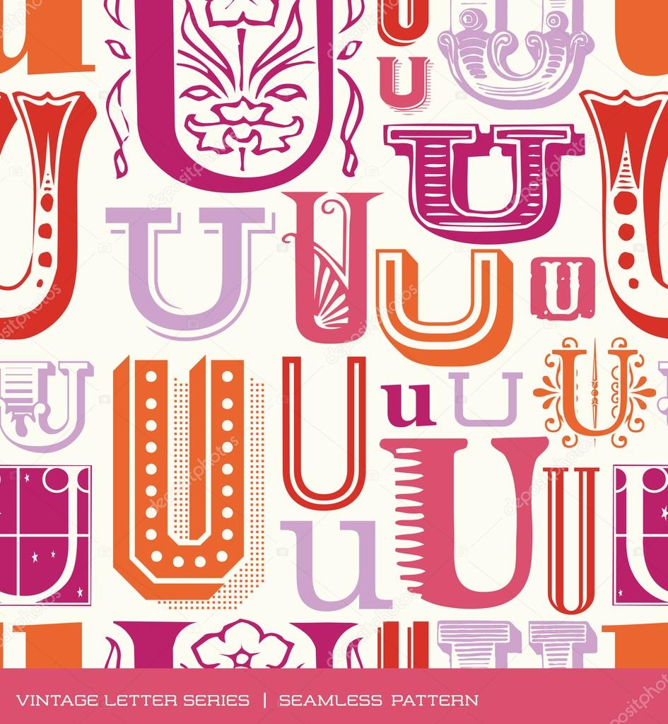 Seamless vintage pattern of the letter u in retro colors
