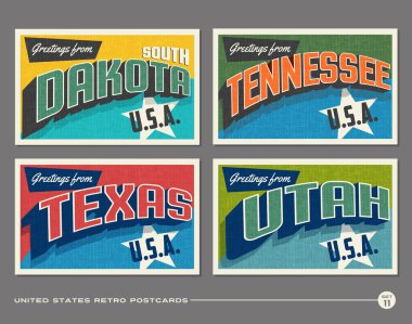 Amerika Birleşik Devletleri vintage tipografi kartpostal tasarımı