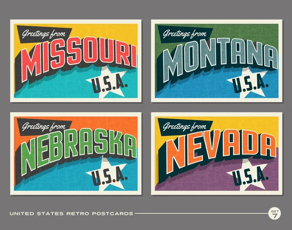 United States vintage typography postcard designs — Stock Vector