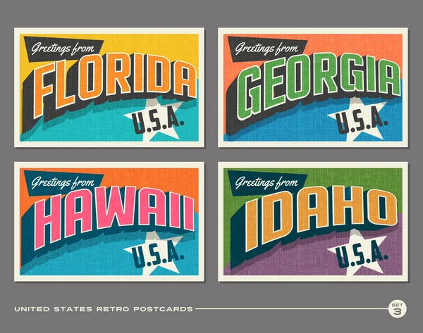Ηνωμένες Πολιτείες τυπογραφία vintage καρτ ποστάλ σχέδια — Διανυσματικό Αρχείο