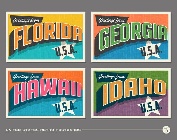 United States vintage typography postcard designs — Stock Vector