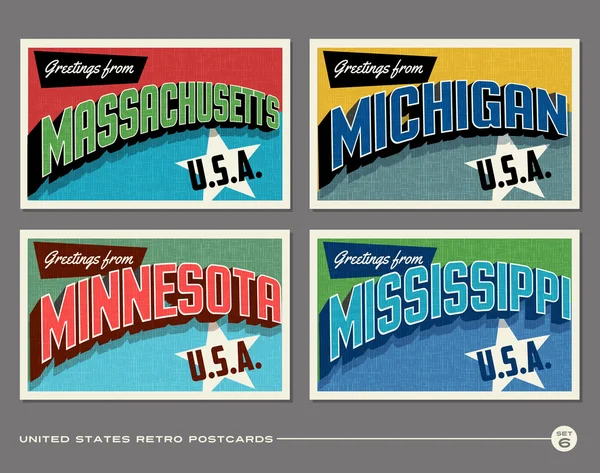 United States vintage typography postcard designs — Stock Vector