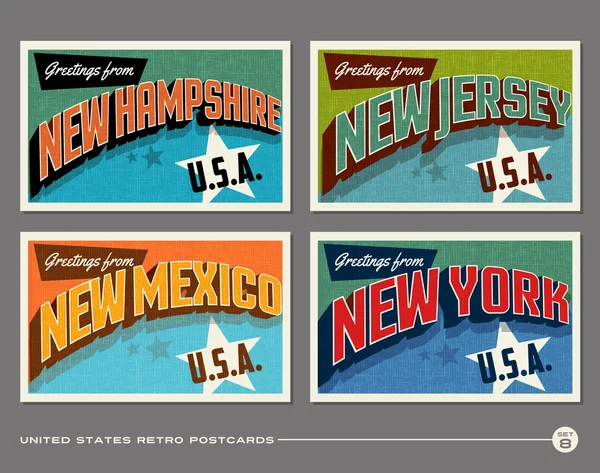 Ηνωμένες Πολιτείες τυπογραφία vintage καρτ ποστάλ σχέδια — Διανυσματικό Αρχείο